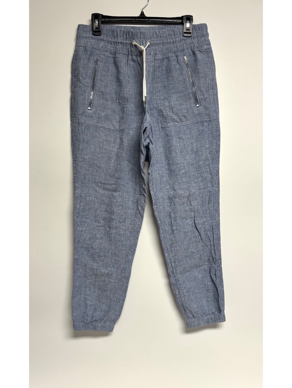 Athleta Women’s Size 6 Blue Linen Jogger Pants Zip Pockets Drawstring